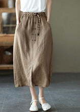 Load image into Gallery viewer, Khaki Asymmetrical Design Patchwork Summer Ramie A Line Skirt