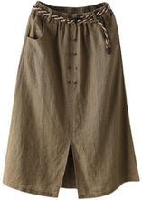 Load image into Gallery viewer, Khaki Asymmetrical Design Patchwork Summer Ramie A Line Skirt