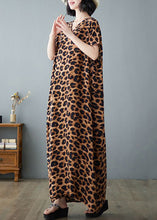 Load image into Gallery viewer, Khaki Leopard Print Linen Holiday Dress V Neck Summer