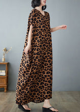 Load image into Gallery viewer, Khaki Leopard Print Linen Holiday Dress V Neck Summer