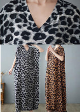 Load image into Gallery viewer, Khaki Leopard Print Linen Holiday Dress V Neck Summer