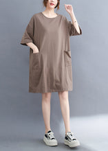 Load image into Gallery viewer, Khaki Oversized Cotton Dress O-Neck Pockets Summer