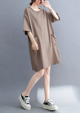 Load image into Gallery viewer, Khaki Oversized Cotton Dress O-Neck Pockets Summer