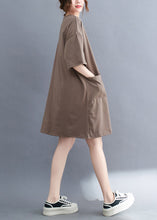 Load image into Gallery viewer, Khaki Oversized Cotton Dress O-Neck Pockets Summer