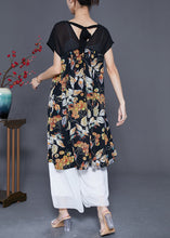 Load image into Gallery viewer, Khaki Patchwork Chiffon Long Dress Leaf Print Summer