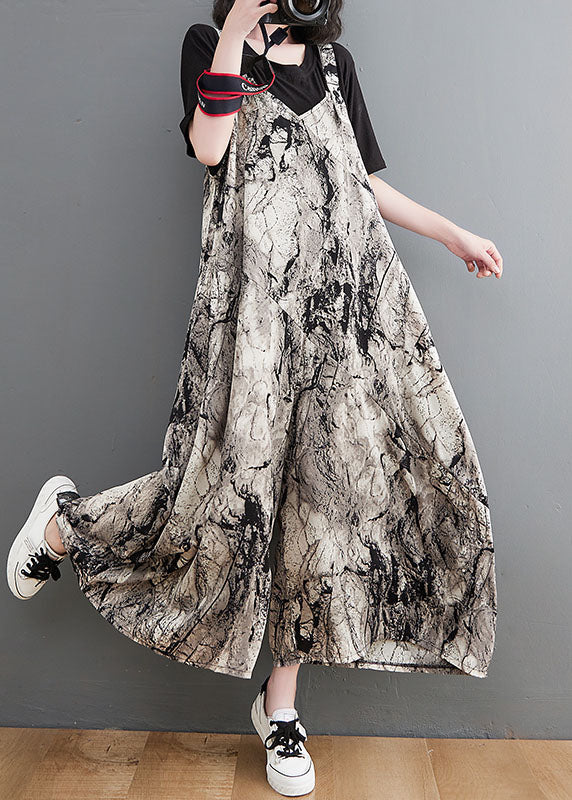 Khaki Pockets Wide Leg Print Fall Romper Outfit