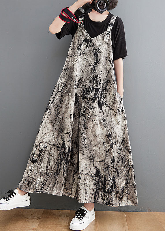 Khaki Pockets Wide Leg Print Fall Romper Outfit