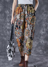 Load image into Gallery viewer, Khaki Print Cotton Harem Pants Drawstring Pockets Summer