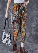 Load image into Gallery viewer, Khaki Print Cotton Harem Pants Drawstring Pockets Summer