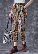 Load image into Gallery viewer, Khaki Print Cotton Harem Pants Drawstring Pockets Summer