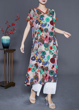 Load image into Gallery viewer, Khaki Print Cotton Long Dress O-Neck Summer