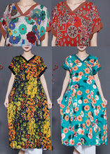 Load image into Gallery viewer, Khaki Print Cotton Long Dress O-Neck Summer