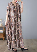 Load image into Gallery viewer, Khaki Print Linen Dresses Caftan Oversized Summer