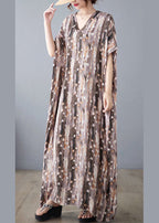 Khaki Print Linen Dresses Caftan Oversized Summer
