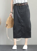 Load image into Gallery viewer, Khaki ramie mid-length skirt with elastic waist