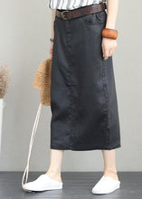 Load image into Gallery viewer, Khaki ramie mid-length skirt with elastic waist