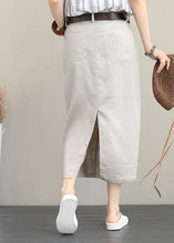 Load image into Gallery viewer, Khaki ramie mid-length skirt with elastic waist