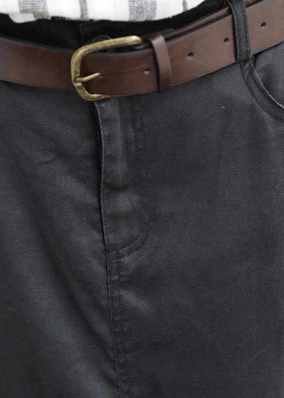 Khaki ramie mid-length skirt with elastic waist