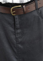 Khaki ramie mid-length skirt with elastic waist