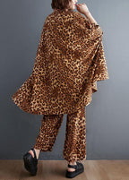 Leopard Chiffon Two Piece Irregular Shirt Wide Leg Capris