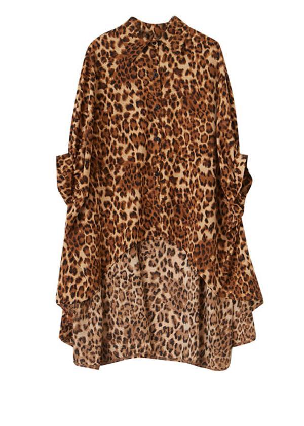 Leopard Chiffon Two Piece Irregular Shirt Wide Leg Capris