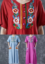 Load image into Gallery viewer, Light Blue Patchwork Linen Long Dress Embroideried Summer