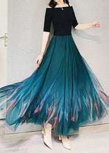 Load image into Gallery viewer, Light Green Gradient Color Print Tulle Skirt Wrinkled Spring