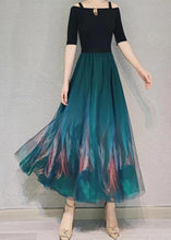 Load image into Gallery viewer, Light Green Gradient Color Print Tulle Skirt Wrinkled Spring