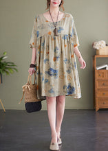 Load image into Gallery viewer, Light Green Print Cotton Holiday Dress Oversized Batwing Sleeve