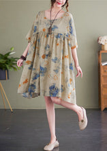 Load image into Gallery viewer, Light Green Print Cotton Holiday Dress Oversized Batwing Sleeve