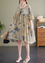 Load image into Gallery viewer, Light Green Print Cotton Holiday Dress Oversized Batwing Sleeve