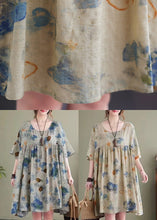 Load image into Gallery viewer, Light Green Print Cotton Holiday Dress Oversized Batwing Sleeve