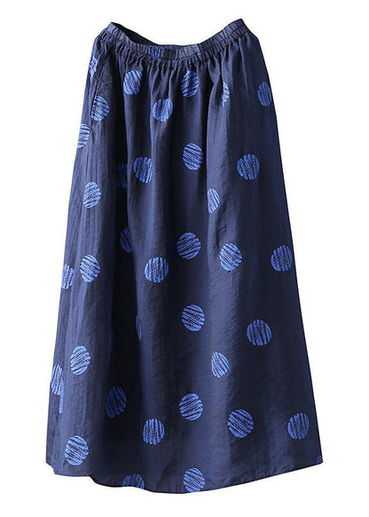 Linen Navy Blue Female Dots Skirt