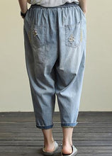 Load image into Gallery viewer, Literary loose loose white casual stitching hole denim cropped harem pants