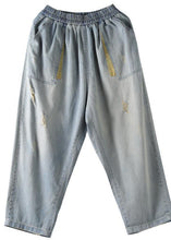 Load image into Gallery viewer, Literary loose loose white casual stitching hole denim cropped harem pants