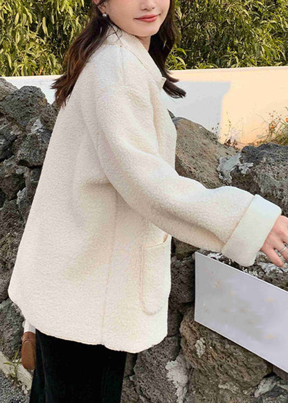 Loose Apricot Peter Pan Collar Pockets Patchwork Teddy Faux Fur Coats Fall