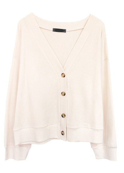 Loose Apricot V Neck Button Knit Tops And Skirts Two Piece Set Fall