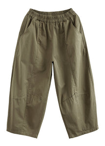 Loose Army Green Oversized Patchwork Cotton Harem Pants Summer