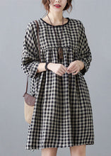 Load image into Gallery viewer, Loose Big Plaid O Neck Wrinkled Patchwork Linen Mid Dress Summer