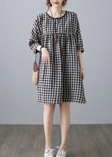 Load image into Gallery viewer, Loose Big Plaid O Neck Wrinkled Patchwork Linen Mid Dress Summer