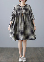 Load image into Gallery viewer, Loose Big Plaid O Neck Wrinkled Patchwork Linen Mid Dress Summer