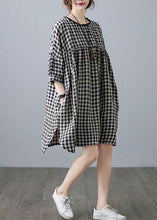 Load image into Gallery viewer, Loose Big Plaid O Neck Wrinkled Patchwork Linen Mid Dress Summer