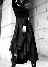 Load image into Gallery viewer, Loose Black Cinched Summer Asymmetrical Design Cotton Skirt