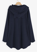 Loose Black Hooded Print Pockets Patchwork Teddy Faux Fur Sweatshirt Fall