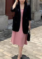 Loose Black Notched Pockets Patchwork Spandex Coats Fall