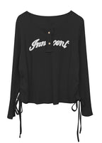 Loose Black O Neck Letter Patchwork Knitting Cotton T Shirts Fall