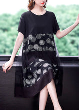 Load image into Gallery viewer, Loose Black O-Neck Patchwork Tulle Cotton Fake Two Piece Dress Summer