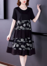 Load image into Gallery viewer, Loose Black O-Neck Patchwork Tulle Cotton Fake Two Piece Dress Summer