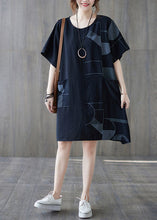 Load image into Gallery viewer, Loose Black O Neck Print Patchwork Cotton Mid Dress Summer