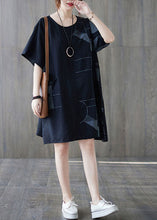 Load image into Gallery viewer, Loose Black O Neck Print Patchwork Cotton Mid Dress Summer